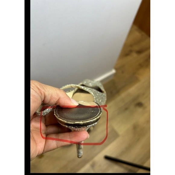 Jimmy Choo Gold‎ Glitter Nova /247 Clue Peep Toe Slingback Sandals 40.5 - Picture 13 of 13